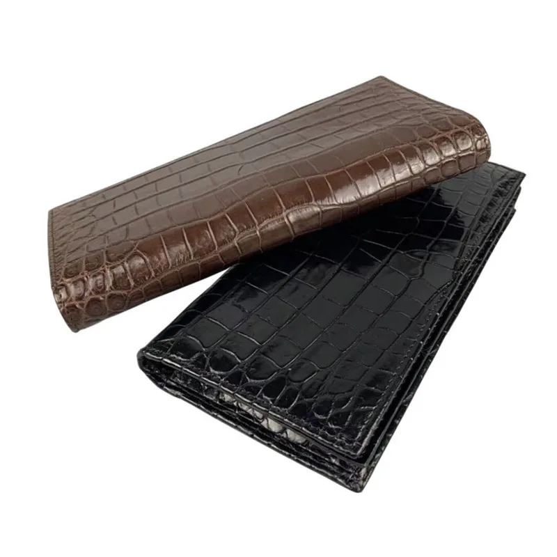 

Новый мужской кошелек из натуральной кожи аллигатора внутри и снаружи, модный трендовый длинный кожаный кошелек с голографическим рисунко...