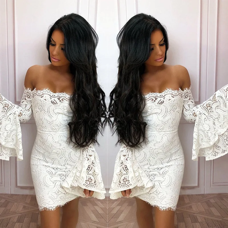 2019 Летнее мини модное кружевное сексуальное платье с вырезом однотонное