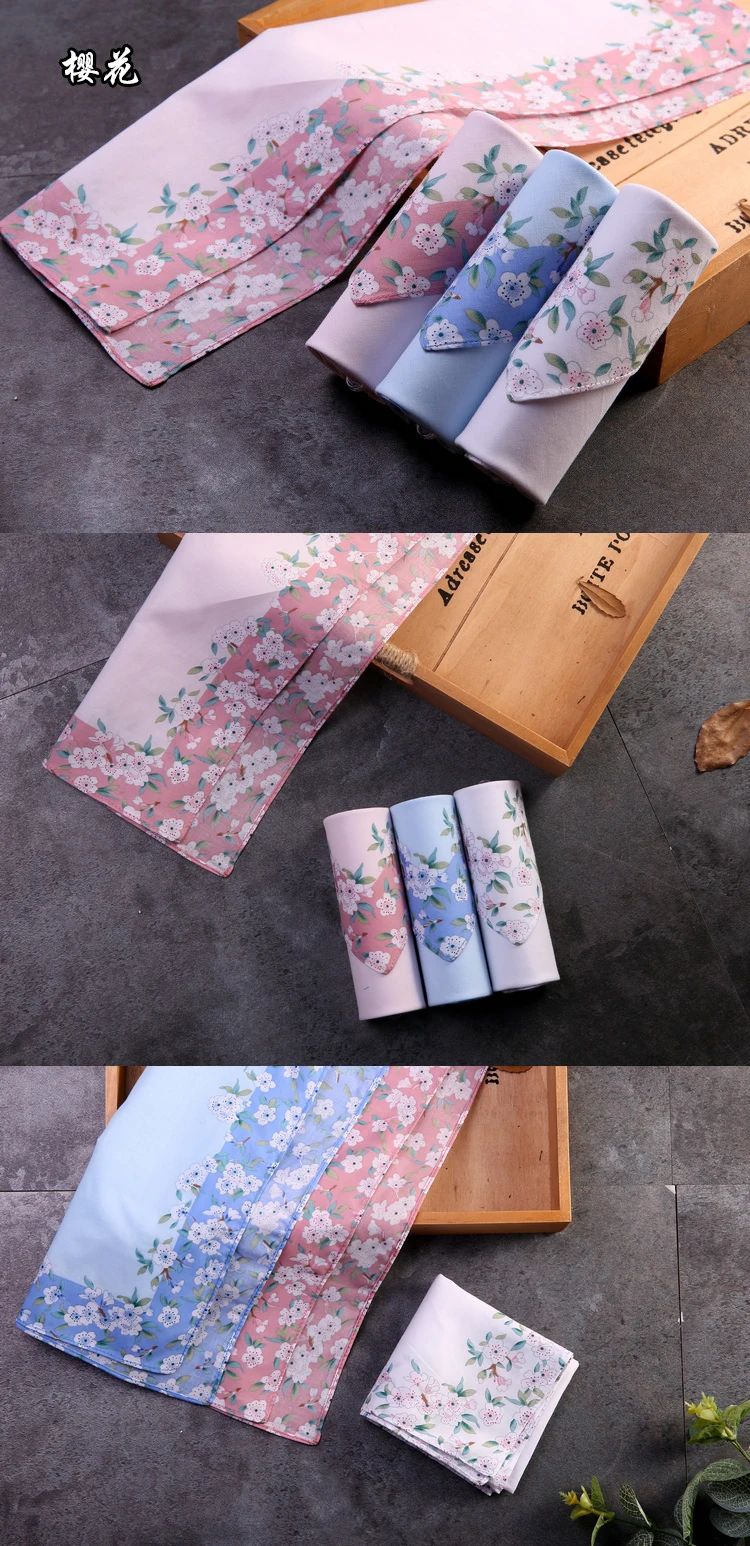 Handkerchiefs Women Kawaii Simple Classic Pocket Square Floral Printed Elegant Vintage Leisure Fashion Womens Chic New Females