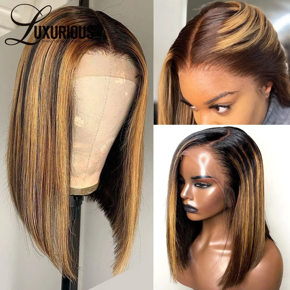 Прямые короткие парики с Бобом яркие медовые светлые волосы 13x4 Кружевные