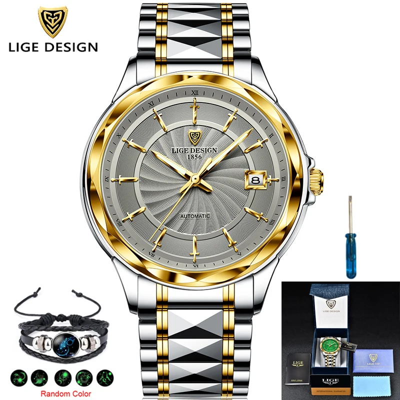 

2020 LIGE Design Mechanical Watch Men Top Brand Luxury Automatic Watch For Men Waterproof Tungsten Steel Sport Watch Male Clock
