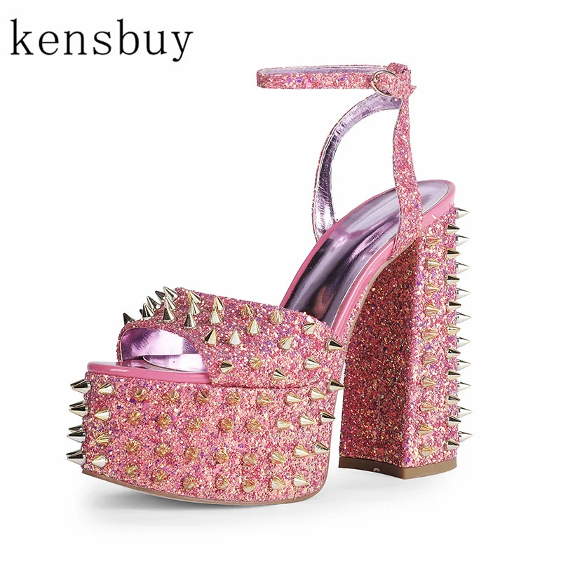 

Fashion European And American Style Waterproof Platform Sandals Sexy Rivet Rhinestone Bling Buckle Strap Party Nightclub Sandals