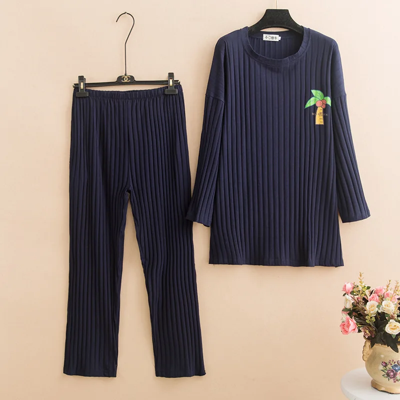 Пижама женская из двух предметов Трикотажная хлопковая ночная рубашка и брюки