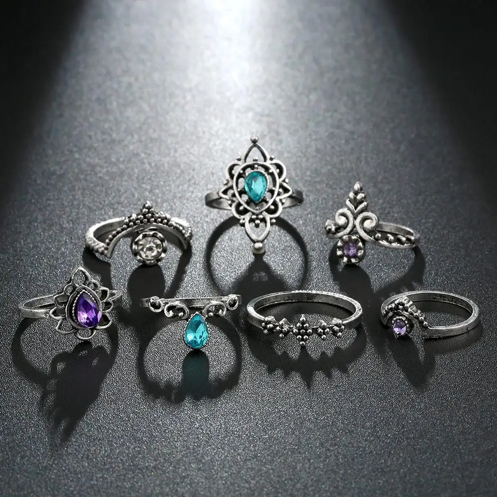 Meyfflin Винтаж Тарельчатая комплект для Для женщин модные Anel Aneis Bague камень серебро Миди палец кольца Бохо ювелирные изделия 10 шт./компл