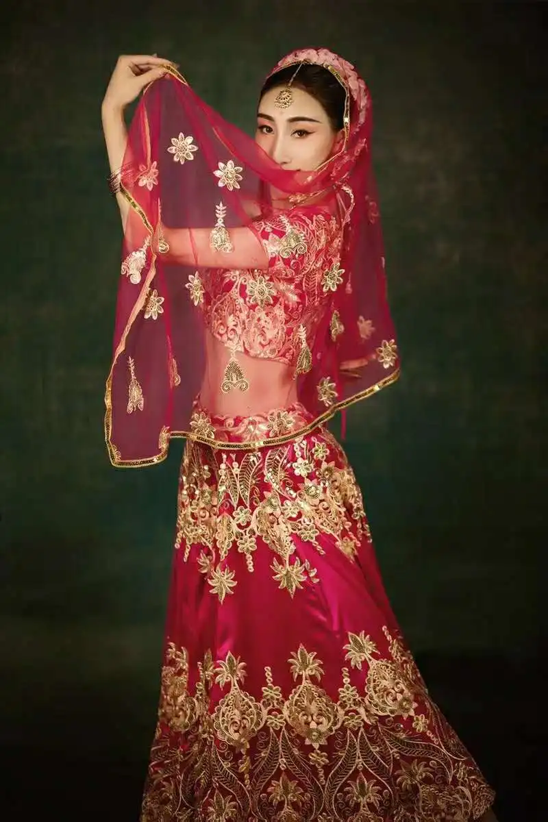 Индийские сари традиционный костюм с вышивкой Женский танцевальный в этническом