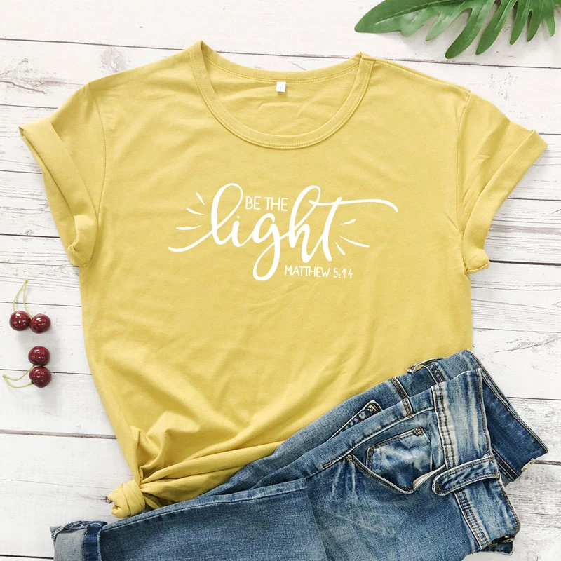 mustard-white text Светильник Be the Matthew 5:14, футболка унисекс, женские, католические, Христианские Футболки, летние, графические, религиозные футболки, топы, подарок для нее, рубашка - Цвет: mustard-white text