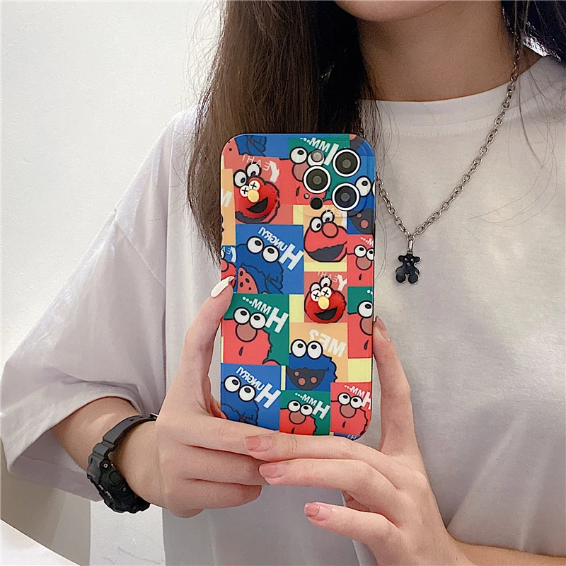 

Japan cartoon 3D Sesame Street side pattern silicone phone case for iphone 12 11 Pro Max Xs Xr 7 8 Plus Se cute smiley cat cover