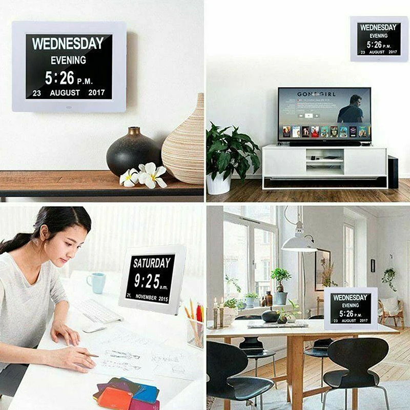 8 languages digital day clock led calendar dayweekmonthyear alarm clock for elderly dementia vision impairment home decor free global shipping