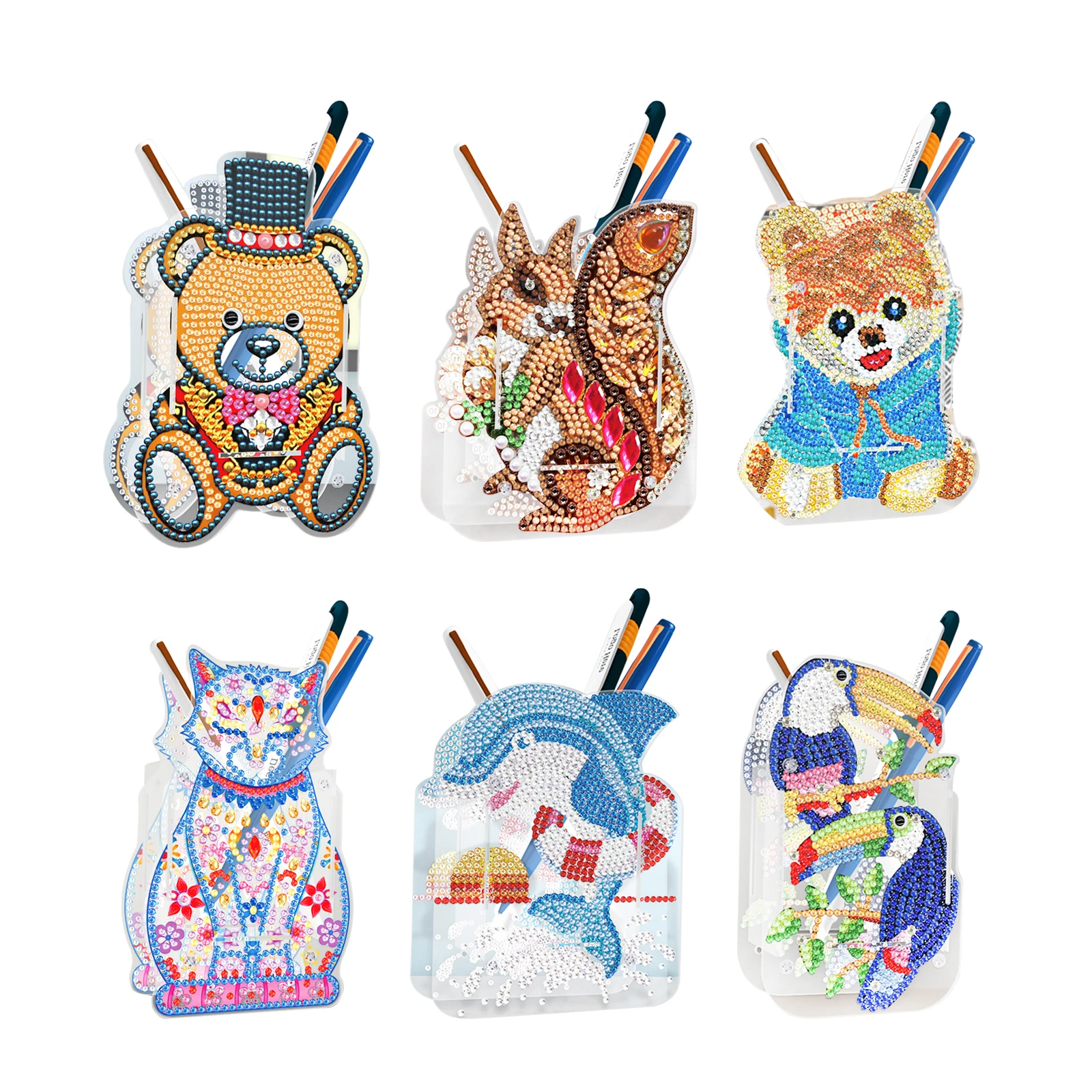 

DIY Diamond Painting Pen Holder Cute Animal Bear Owl Rhinestone Diamond Embroidery Crystal Mosaic Storage Box Home Desk Decor