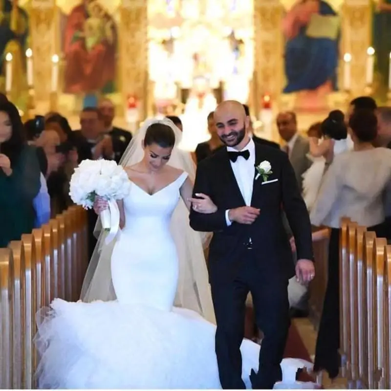 Сексуальные свадебные платья русалки каскадные оборки тюль атлас Robe De Mariage на