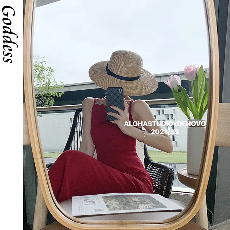 

Chic French 2021 Summer Vintage Midi Dresses Women Sleeveless Elegant Sexy Dresses Korean Style Evening Party Dresses Feamles