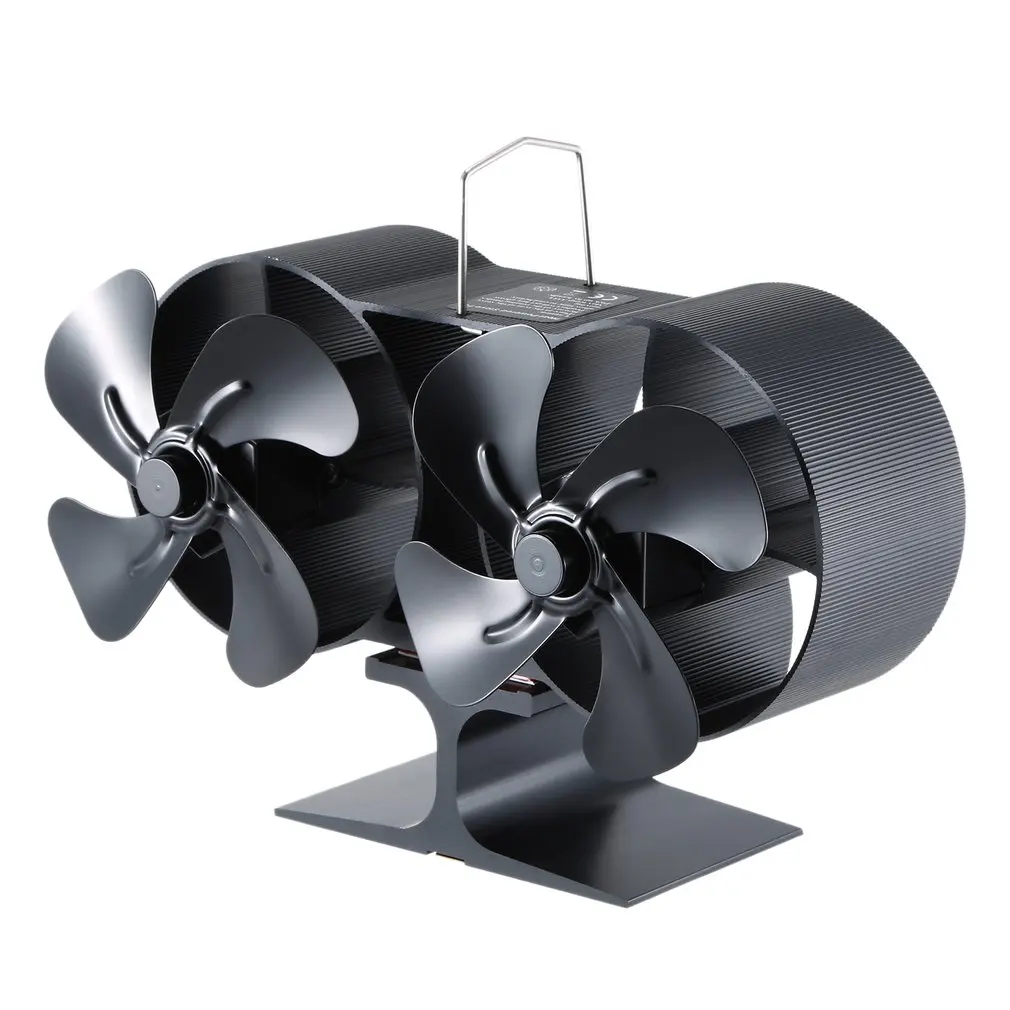 

Double Heat Powered Stove Fan Log Wood Burner Fan Quiet Black Home Fireplace Fan Efficient Heat Distribution for winter