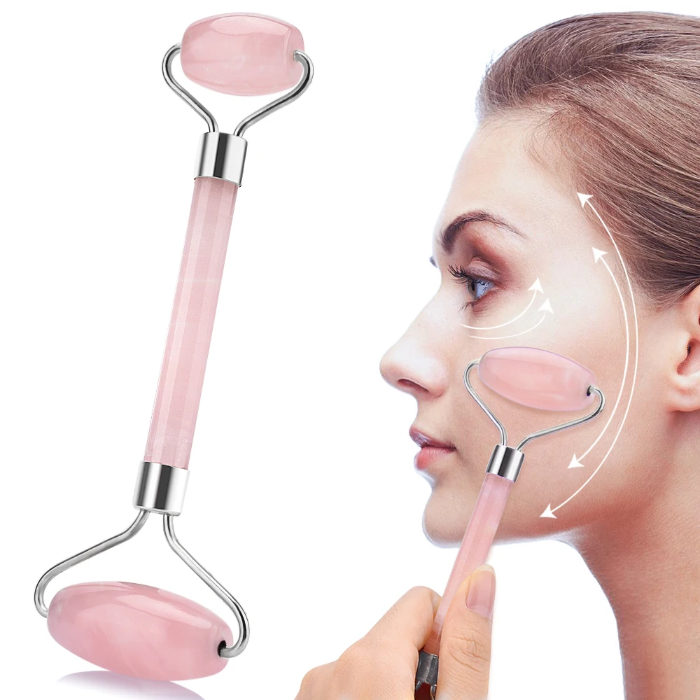 

Slimming Face Massager Rose Quartz Roller Lifting Tool Natural Jade Facial Massage Roller Stone Skin Massage Beauty Care Set Box