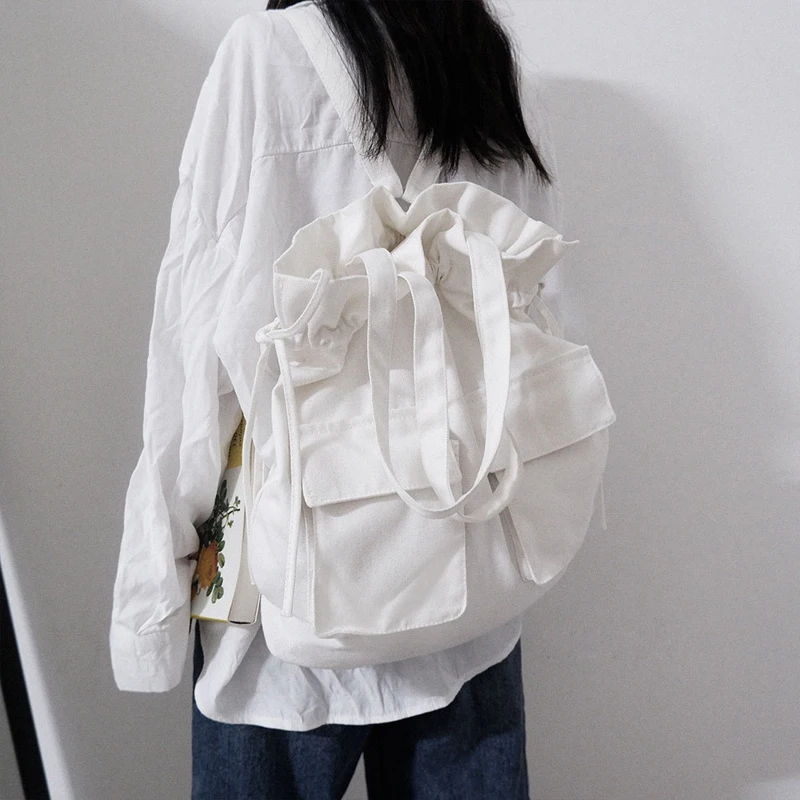 

Brand casual women daily backpack canvas bag style student school bag travel casual Drawstring backpack Laptop bagpack women bag