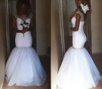 african bride wedding dresses mermaid sparkly crystals sheer neck white tulle luxury shiny bridal gowns vestido de noiva
