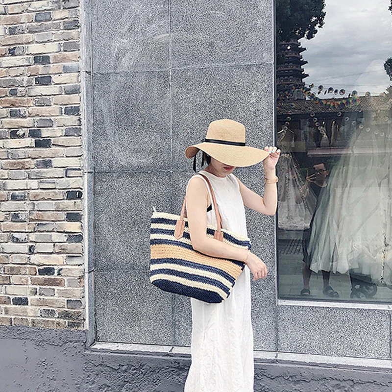 Женская сумка на плечо летние сумки в полоску большой вместимости волнистый