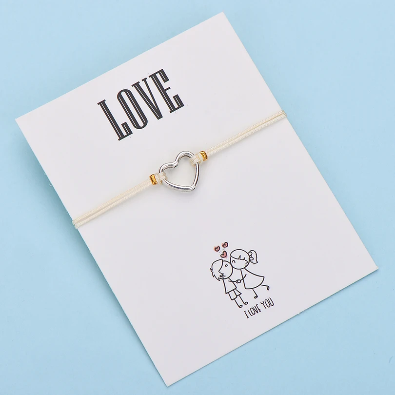 IYOE Wish Card браслеты с сердечком для любви подарок для пары полое сердце многоцветная веревка для женщин и мужчин браслет подарок на день рождения