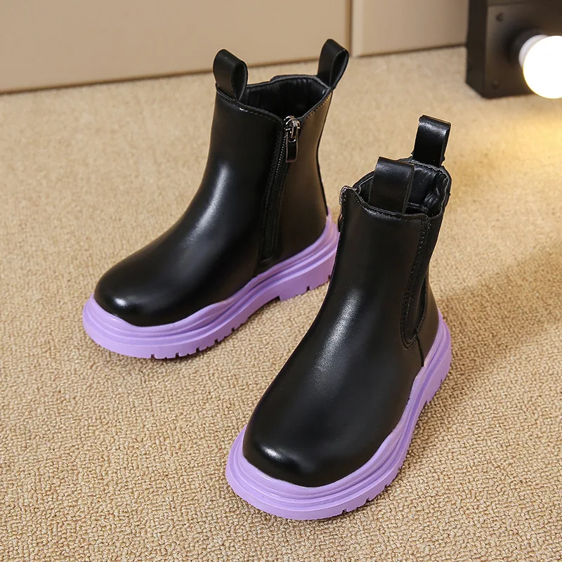 High Quality Leather Children's Martin Boots New Girls' Short Style 2022 Spring and Winter Plush Colorful Chimney  Fashion Boots enlarge