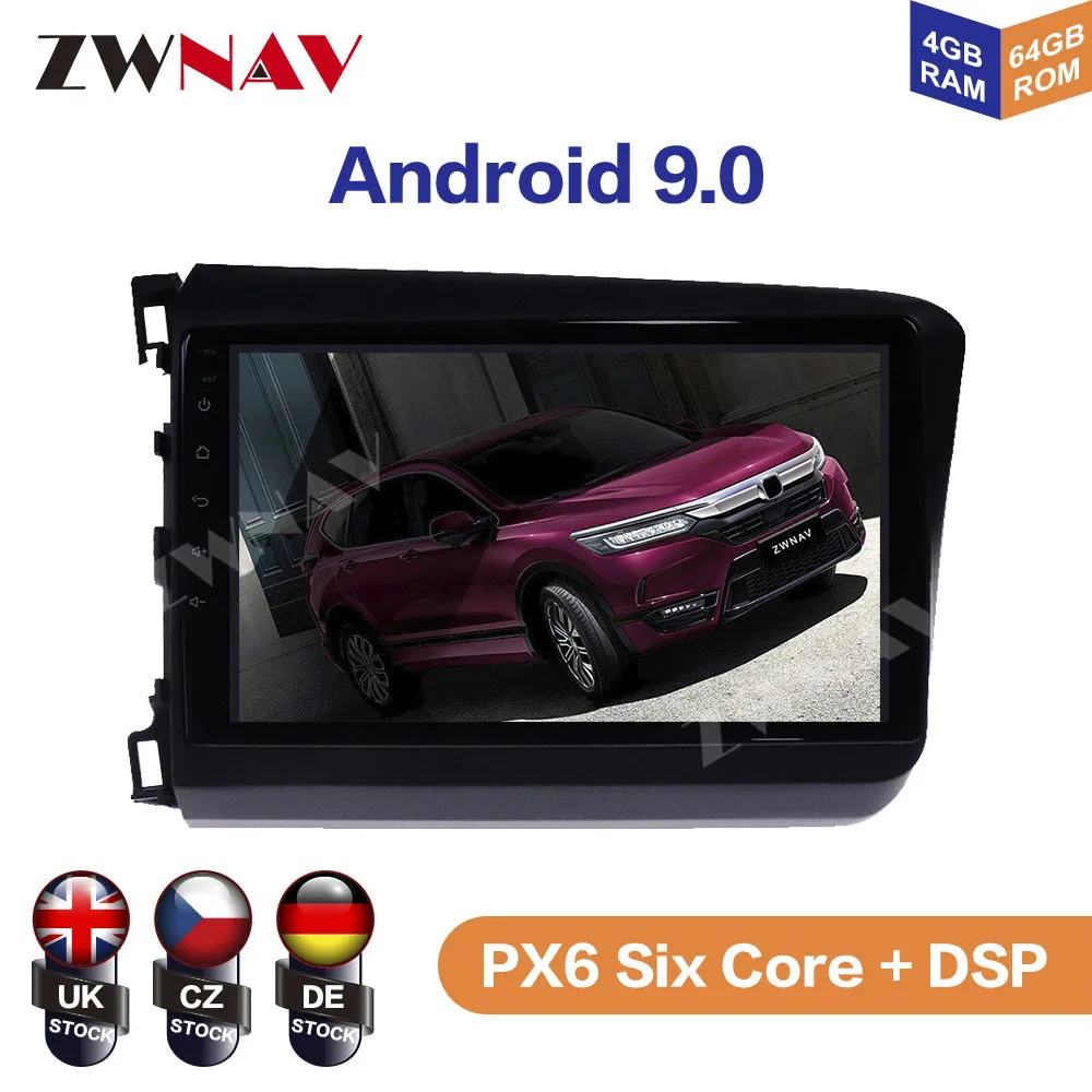 

Android 9.0 4+64G PX6 DSP Carplay Radio Car Player GPS navigation For Honda Civic 2011 2012 2013 2014 2015 Head Unit Multimedia