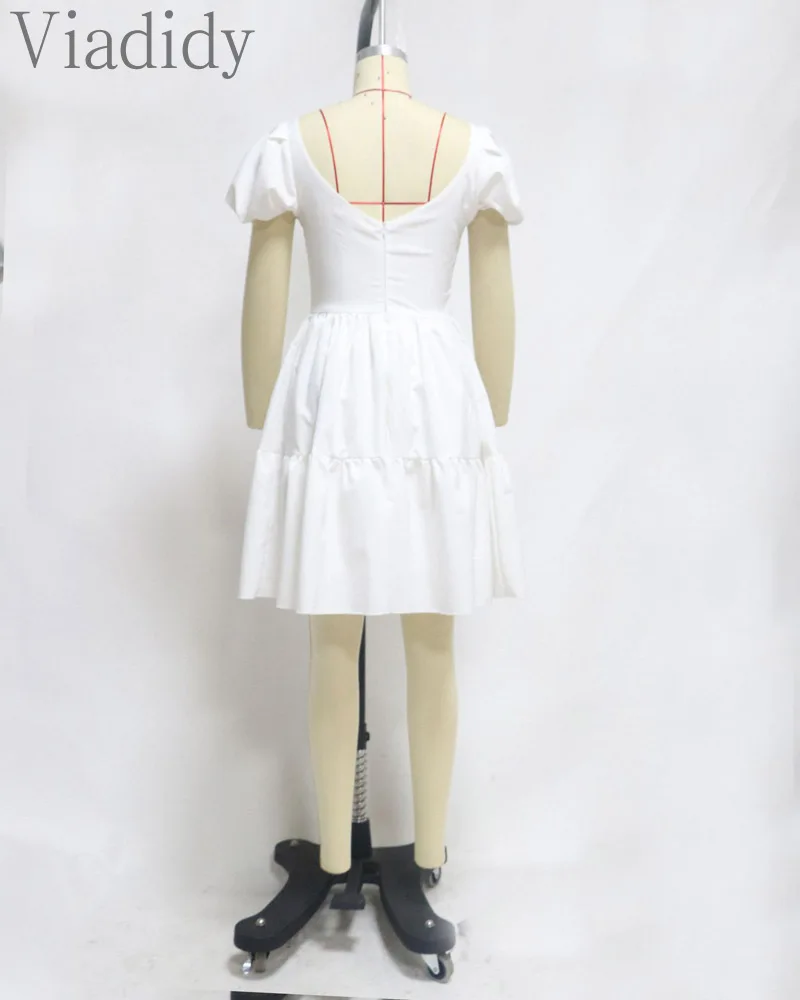 

Women Elegant Solid Color Ruched Short Sleeve A-Line Dress