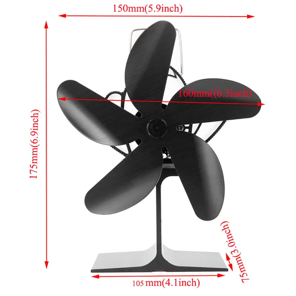 

SF101G Upgraded 5-blade Fireplace Fan Quiet Safe Heat Powered Stove Fan Aluminum Alloy Fireplace Heating Fan