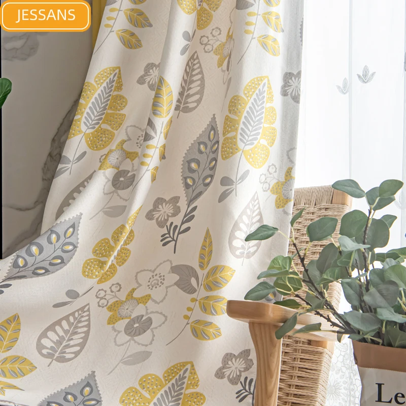 

American Thick Cotton and Linen Printing Color Matching Blackout Curtains for Living Room and Bedroom Custom Finished Products