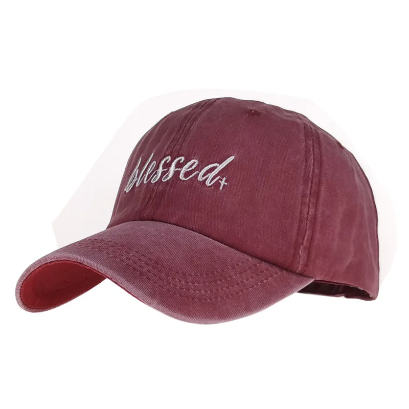 

Men's Blessed Washed Cotton Baseball Cap Women Solid Letter Embroidery Kpop Snapback Cap Male Fashion Couple Hip Hop Dad Hat