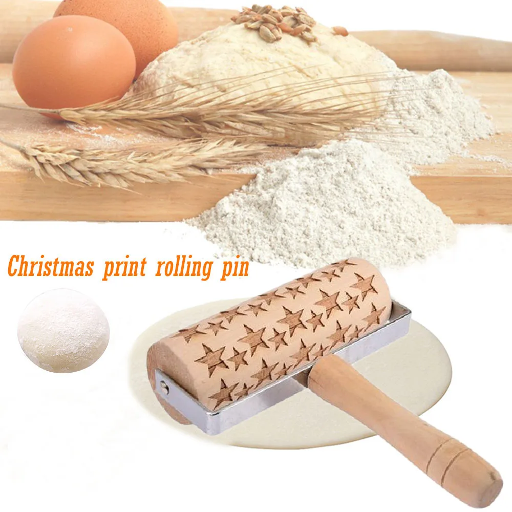 Рождественская Скалка деревянная скалка для тиснения с узором Рождественский