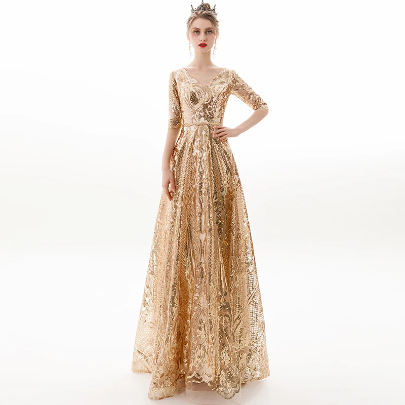 Новинка вечернее платье с V-образным вырезом праздничное роскошное длинное
