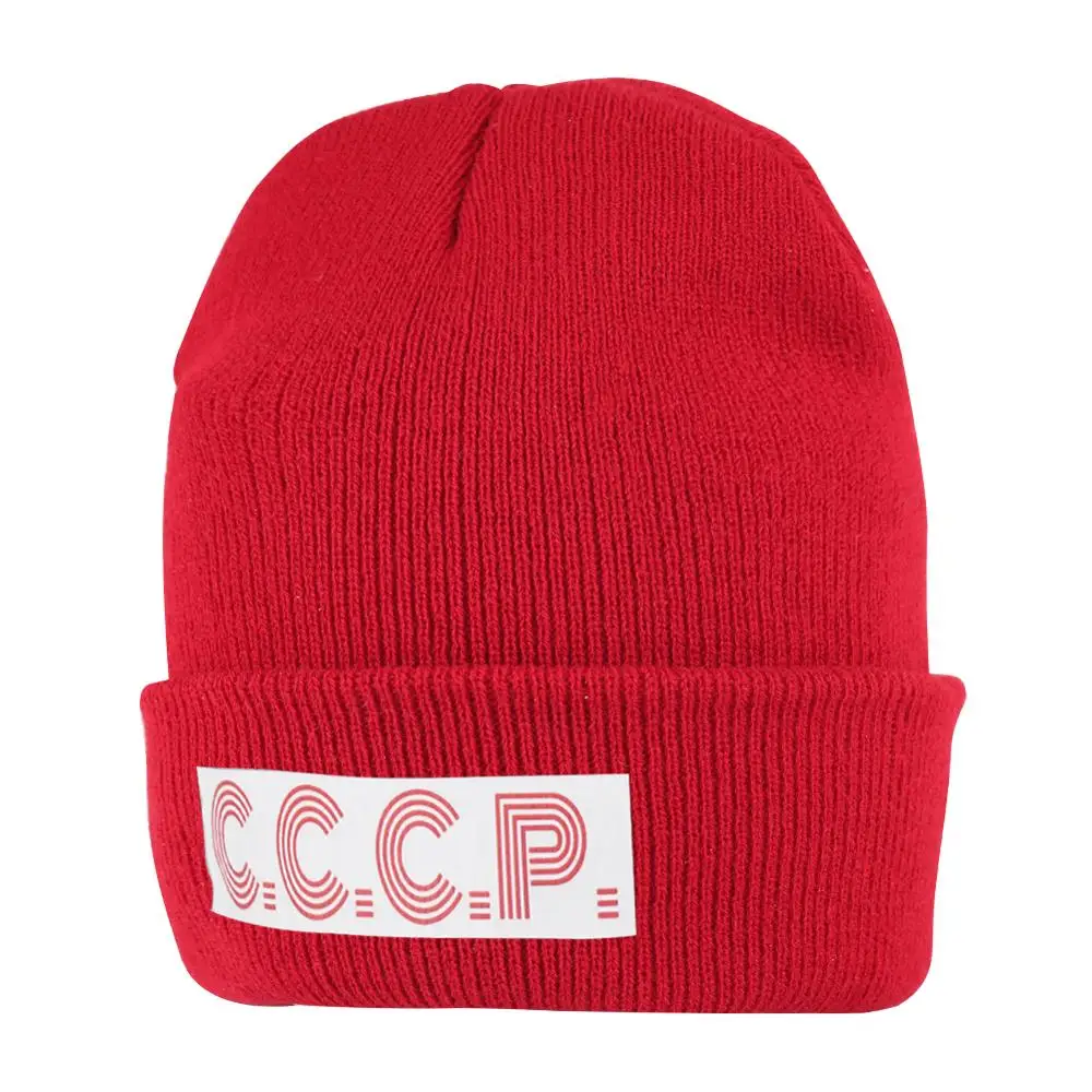 Русская Шапка бини с принтом CCCP Мужская зимняя вязаная шапка Toque женская кепка