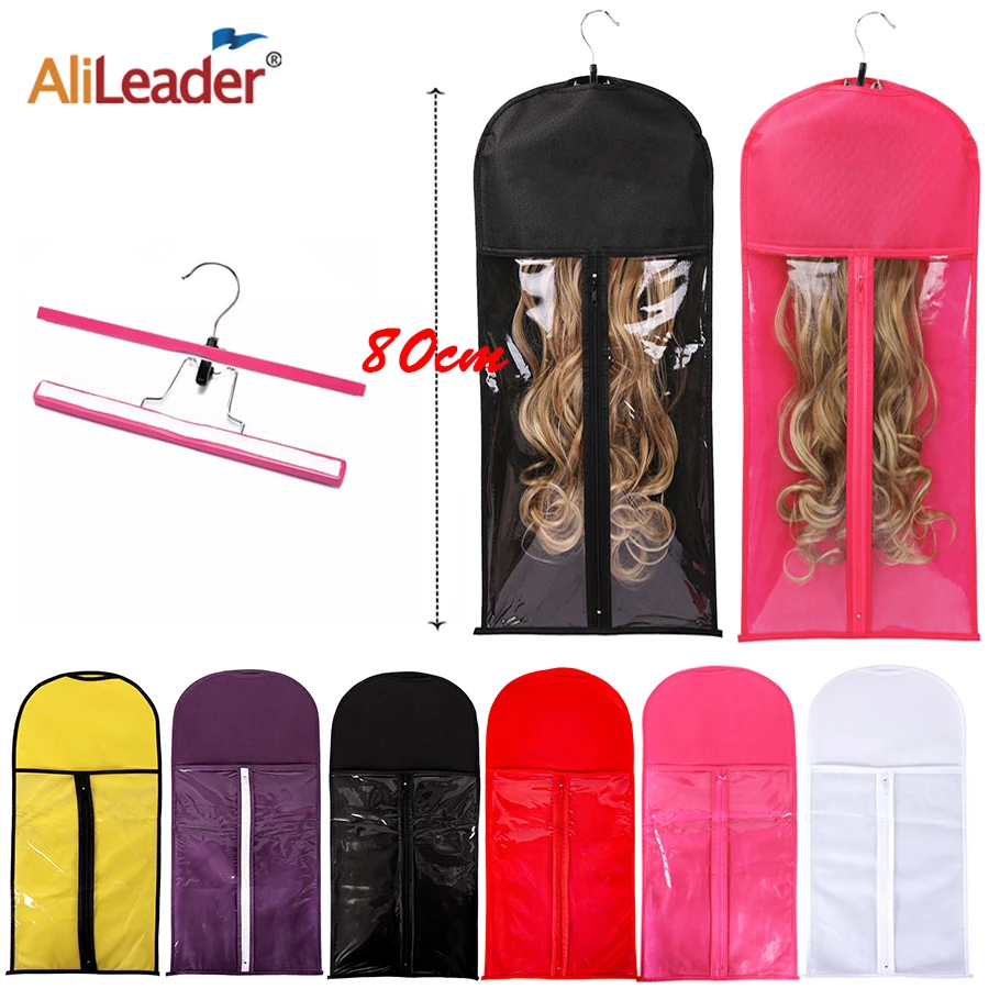Alileader-Bolsa de almacenamiento para pelucas con colgador, soporte para bolsa de almacenamiento con colgador, para extensiones de pelo, 5 o 10 piezas