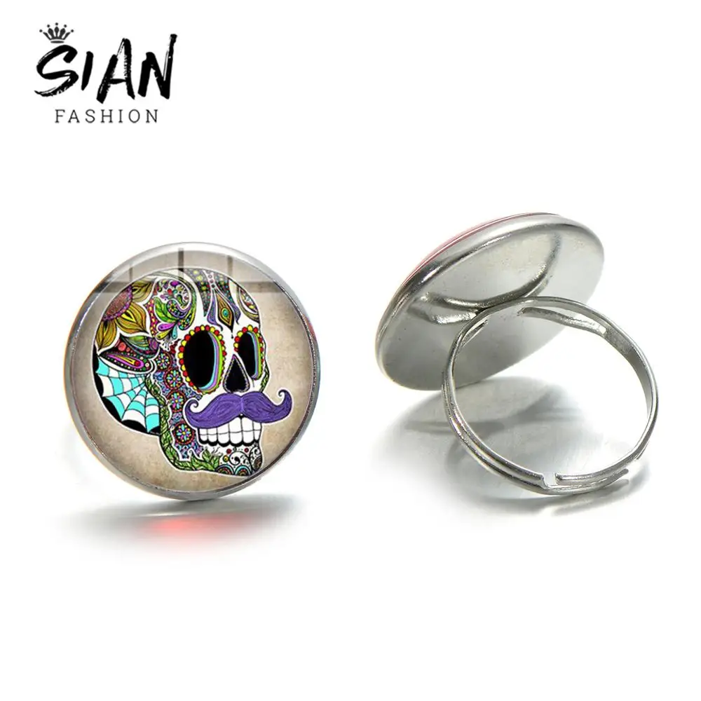 Креативное кольцо с рисунком сахарного черепа в стиле панк готическое