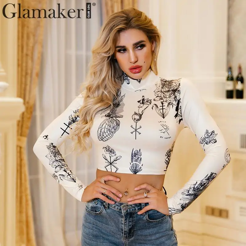Женская блузка со стоячим воротником Glamaker модная уличная укороченная с длинным
