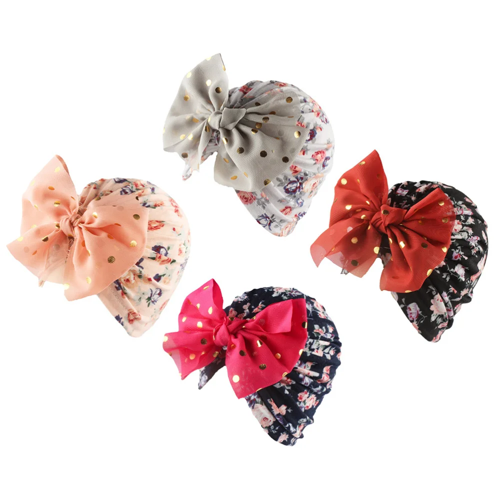 

4pcs Attractive Newborn Turbans Polyester Bowknot Decorative Hats for Babies
