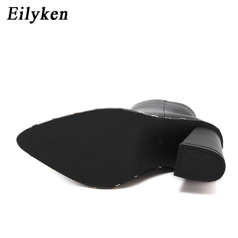 Eilyken/; дизайн; ботинки с заклепками; женская пикантная обувь на высоком квадратном каблуке; ботильоны; Размеры 35-40