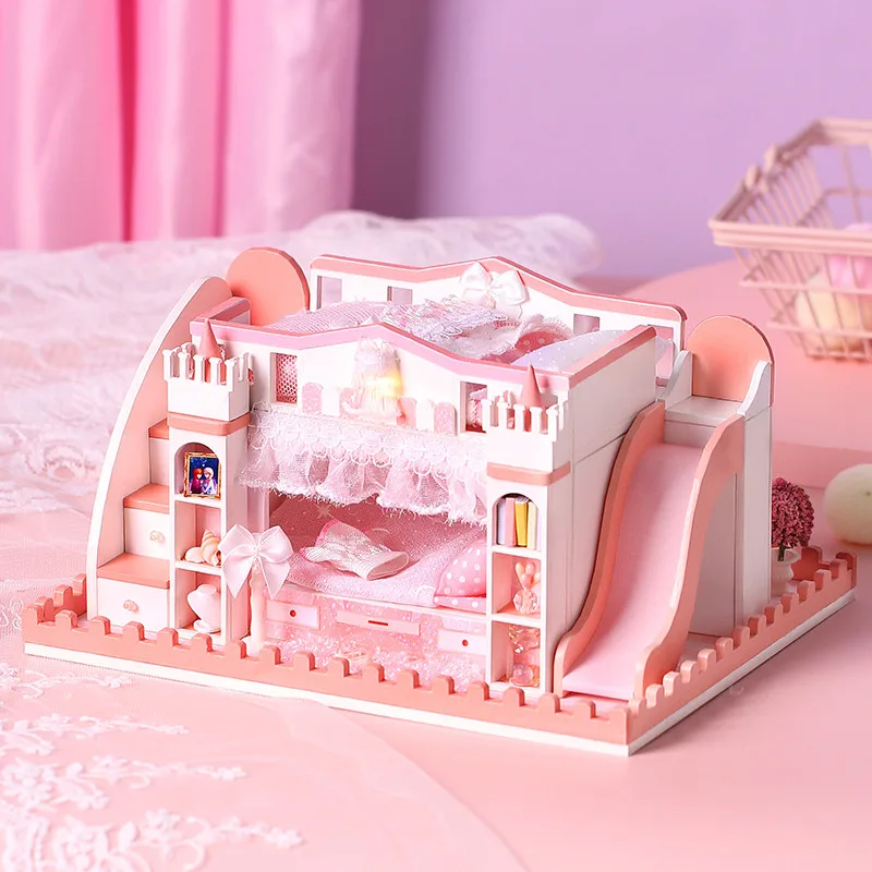 

DIY Doll House Furnitures Miniature Doll houses Dust Cover Wooden Dollhouse With Light House For Dolls Handmade Toy For Children