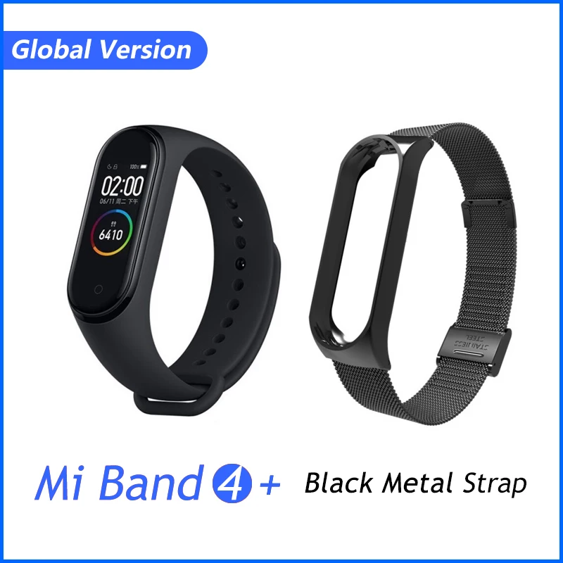 GB black metal Xiaomi Mi группа 3 4 глобальная Версия смарт-Браслет фитнес-браслет часы 3 большой сенсорный экран сообщение время сердечно - Цвет: GB black metal