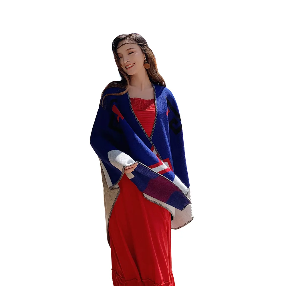 

Scarf Female Autumn Winter Big Shawl Korean Split Coat Thick Warmth Imitation Cashmere Summer Air-Conditioned Room Cloak