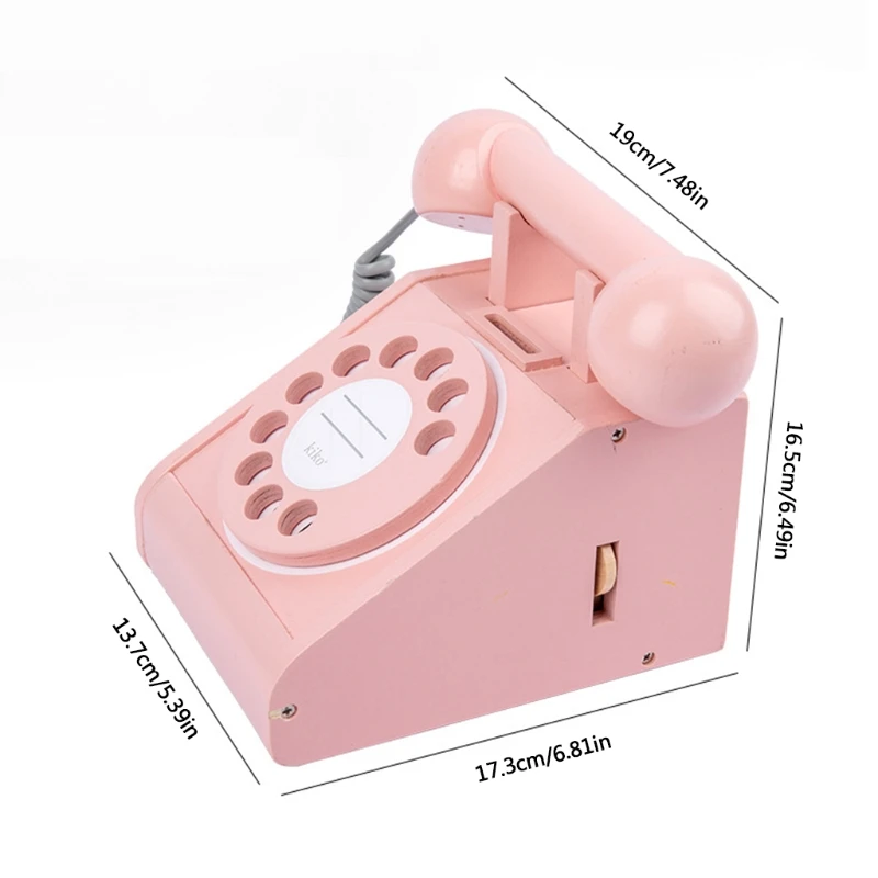 

Imitation Wooden Children's Play House Landline Telephone, Interactive Bank Antique Dial Telephone Toy for Toddlers