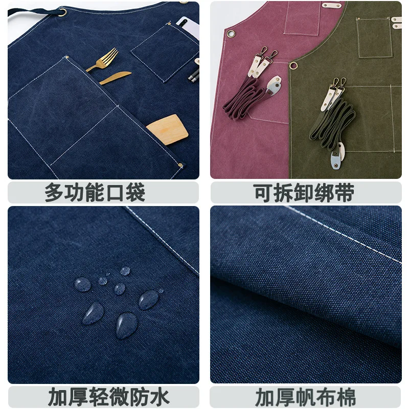 

New Fashion Canvas Kitchen Aprons For Woman Men Chef Work Apron For Grill Restaurant Bar Shop Cafes Beauty Nails Studios Uniform