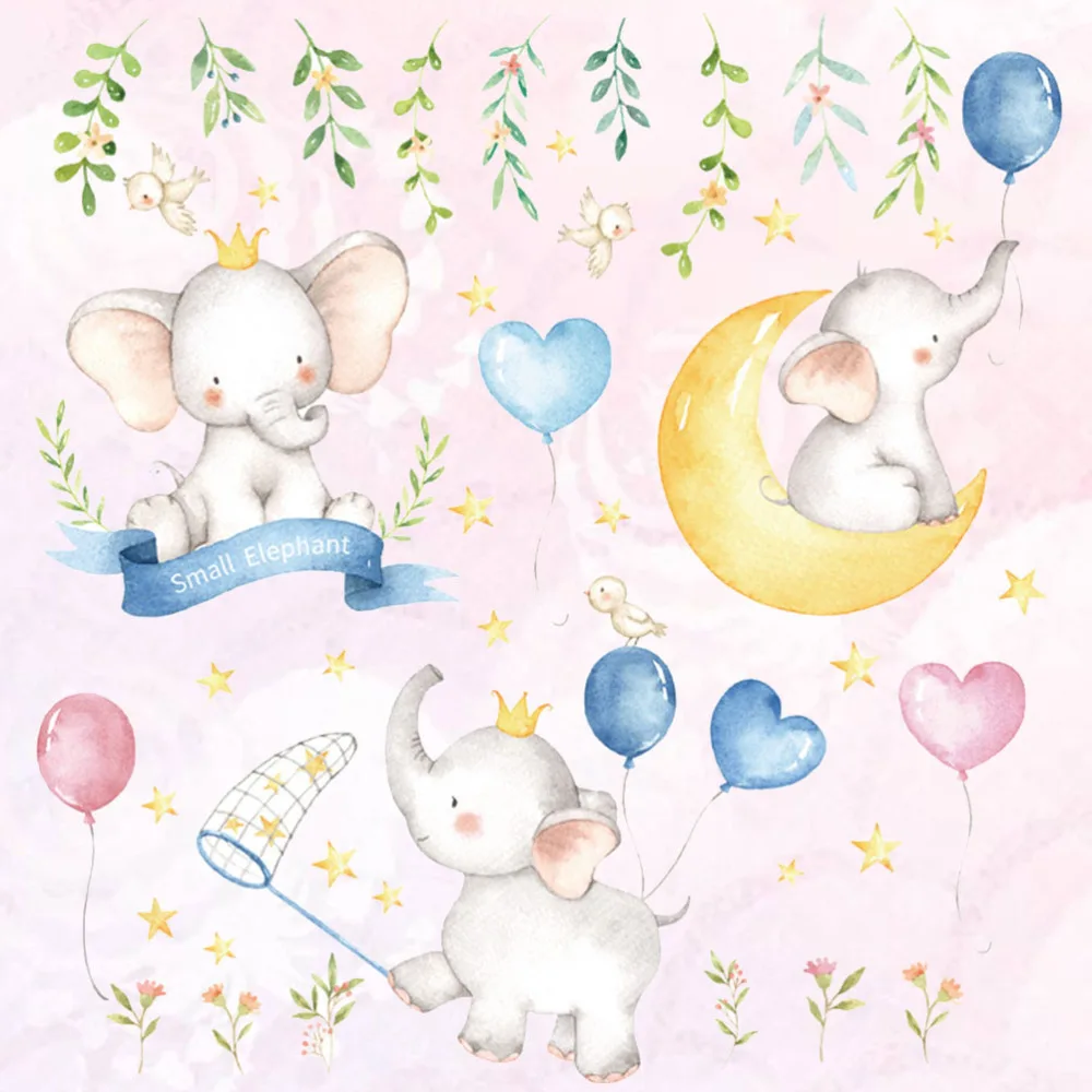1 лист наклеек на стену с изображением слона и воздушных шаров декоративные обои