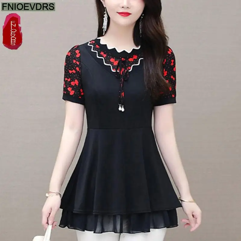 

New Summer Long Shirts Blusas Women European Fnioevdrs Style Design Floral Print Vintage Belly Tunic Peplum Top Blouse