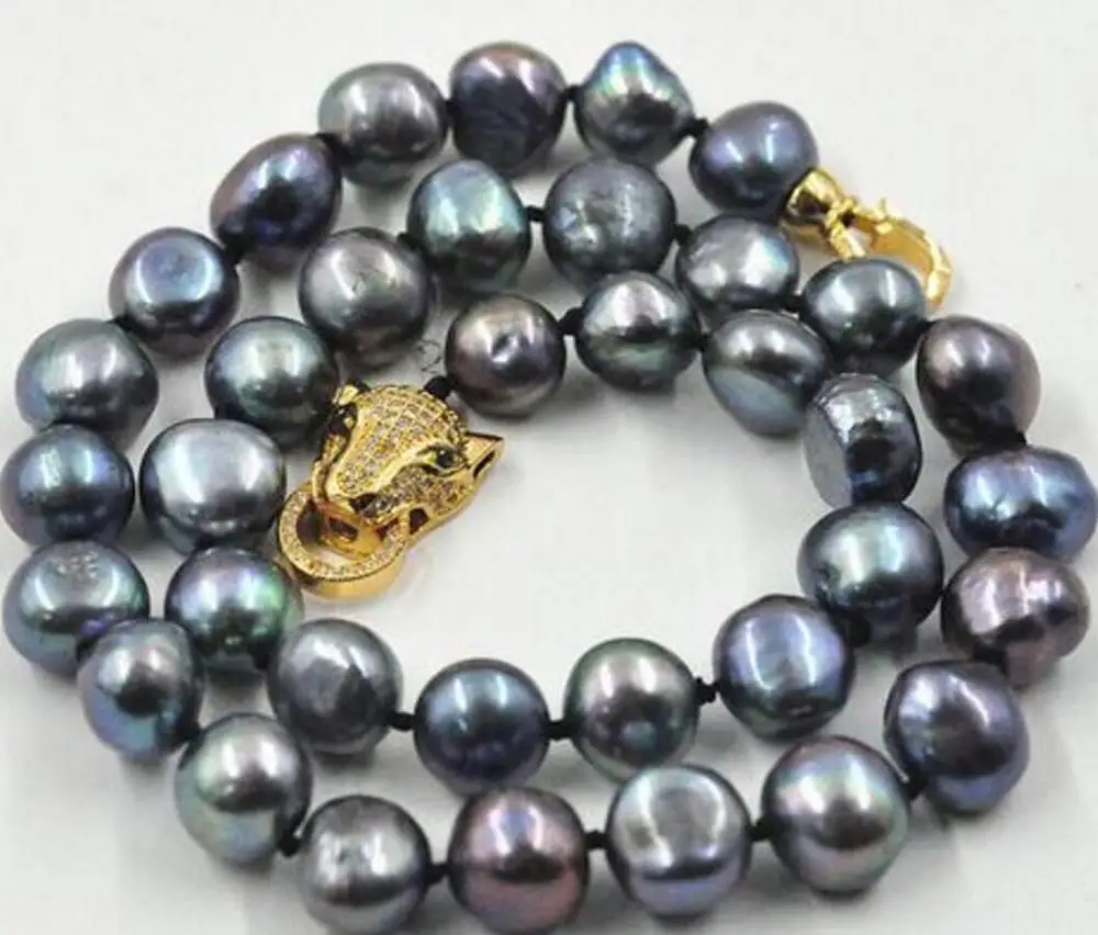 

FASHION JEWELRY FREE SHIPPING NEW 12-13MM SOUTH SEA BLACK BAROQUE PEARL NECKLACE 18" LEOPARD CLASP