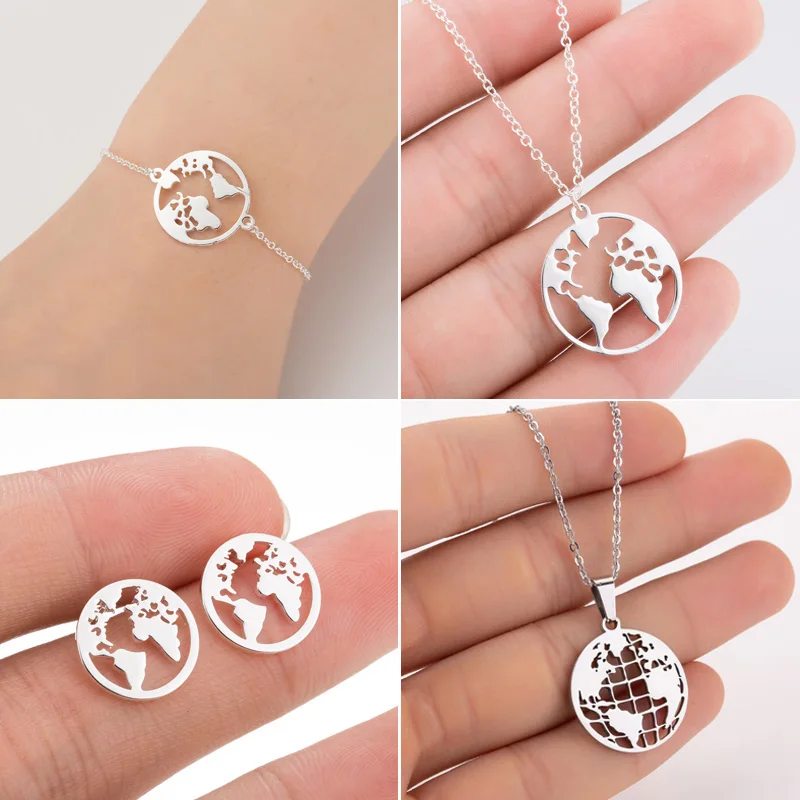 

SMJEL Fashion Jewelry Small Map Earrings for Women World Map Stainless Steel Stud Earring Cute Globe Earth Wedding Party Gifts