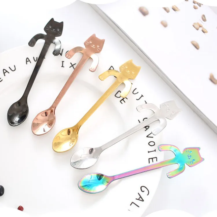 

1Pcs Hot Stainless Steel Cartoon Cat Spoon Creative Ice Cream Candy Teaspoon Kitchen Supplies Tableware Coffee Drinking Tools