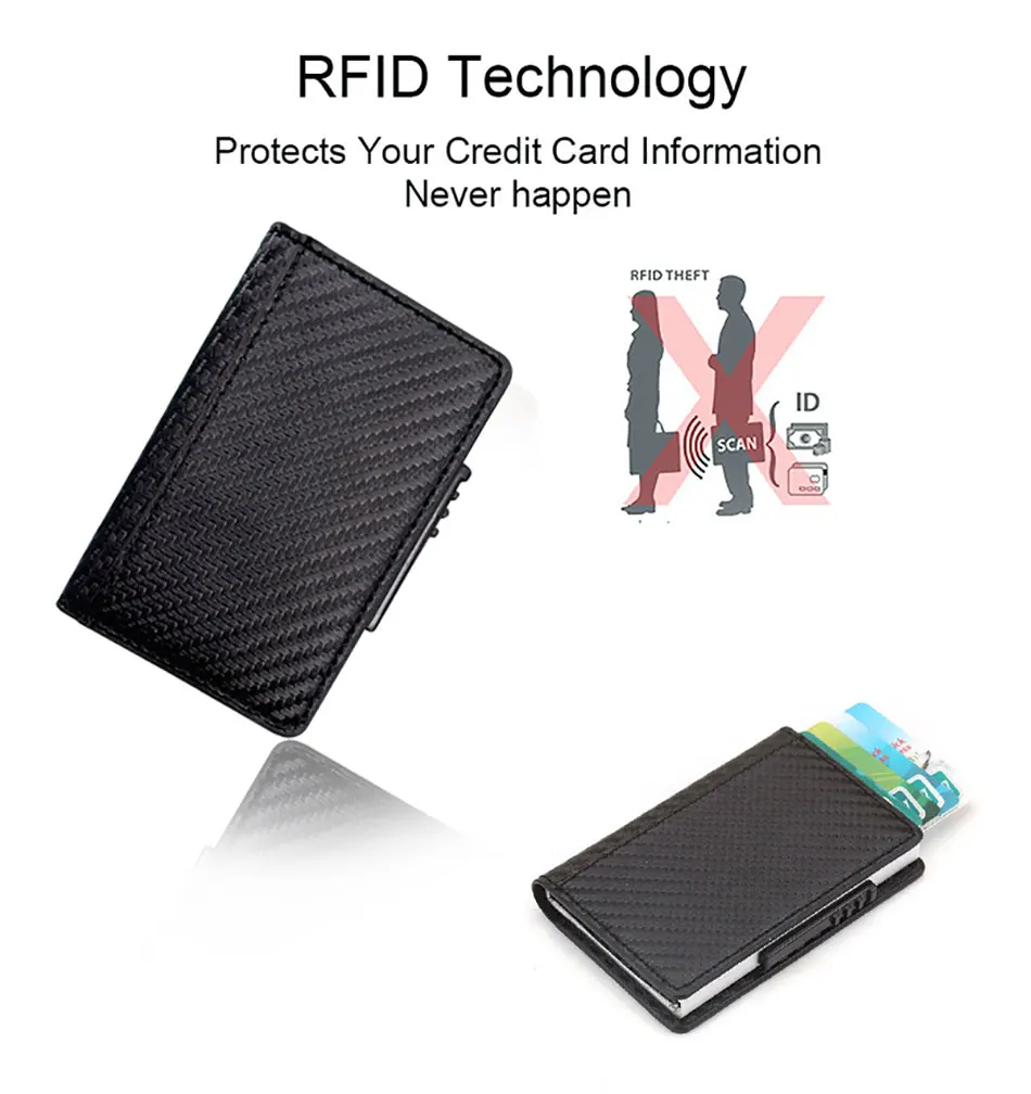 DIENQI карбоновый кожаный держатель для карт Aluminiuml RFID блокирующая Кредитная карта сумка кошелек для денег автоматический винтажный магический магнитный держатель для карт