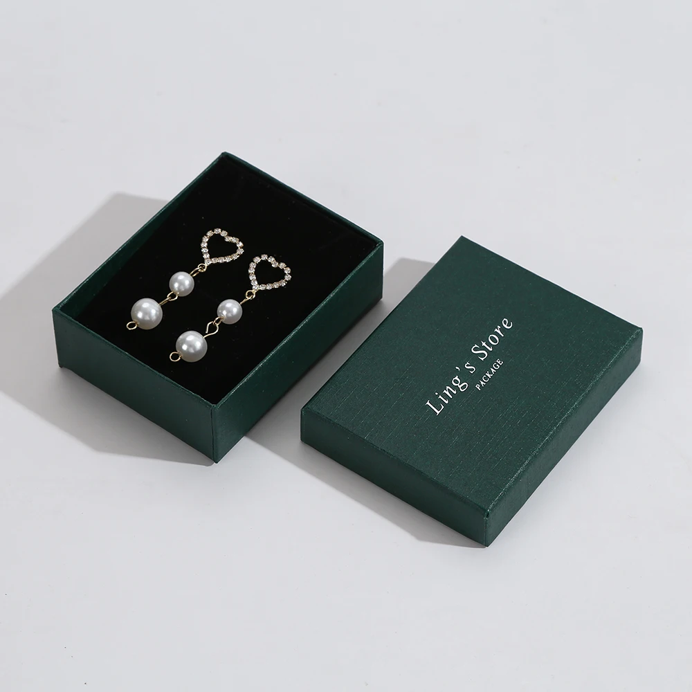 24pcs Square Jewelry Packaging Box 9*7cm Dark Green Paper Necklace Ring Earrings Bracelet Gift Box for Valentine's Day Custom