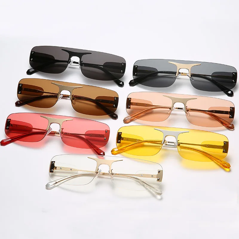 

Fashion Women Sunglasses Brand Designer Vintage Rimless Sun Glasses Female Male Mirror Sport Siamese Eyeglasses UV400