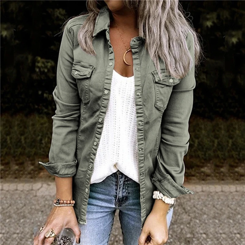 

Fashion Denim Thin Coats For Women Autumn Spring Single Button Outerwear Tops Slim Jeans Jackets Plus Size XXL