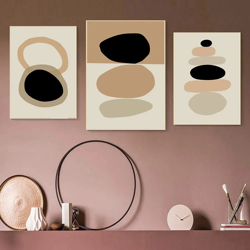 

Abstract Color Block Canvas Painting Black Brown Beige Art Print Poster Nordic Wall Pictures Bedroom Aesthetic Room Decor